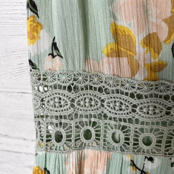 Forever 21 Dress Womens Size Medium Mint Green Embroidered Peek-a-Boo Waist - Picture 8 of 16